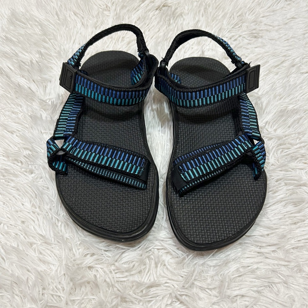 River Rapids Aoudoor Sport Sandals Black Sandals with Blue and Green Straps Sz10